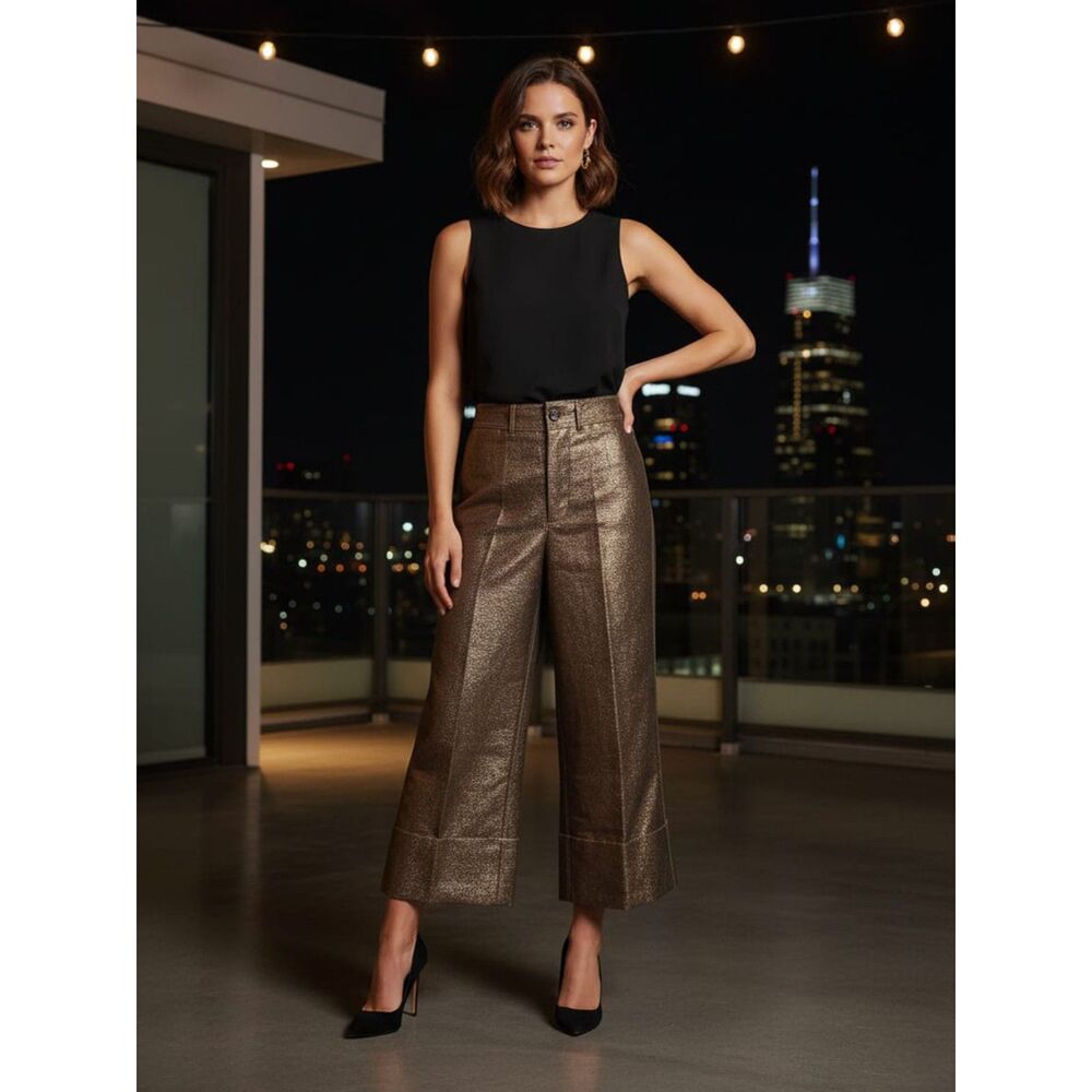Madewell Gold Metallic Crop Wide Leg Pants Size 28